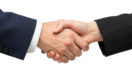 Handshake between business partners on white background