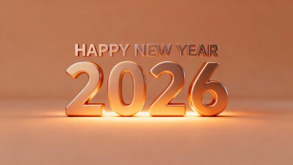 Three dimensional metallic numbers forming two thousand twenty six are prominently displayed above bright illumination