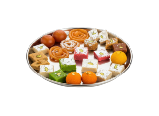 Indian Sweets Assortment on Silver Platter