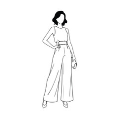 Stylish outline illustration of a woman posing calmly in clean vector style