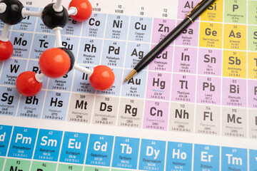 Molecules chemical on a periodic table background. © manassanant