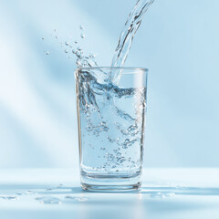 Pouring fresh clean water into glass