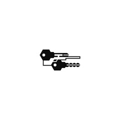 Sniper rifle two keys negative space logo.