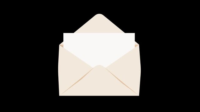Animation of the opening envelope with white paper. Email message icon 2d animation.