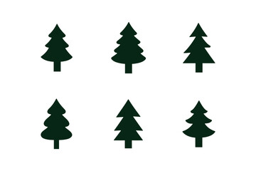 Christmas tree silhouette clipart set. Black Christmas tree drawing clip art collection in white background for xmas season pine tree flat icon decoration vector illustration.