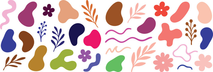 Abstract Organic Shapes and Botanical Elements in Pastel Colors floral leaves