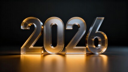 Metallic three dimensional numerals display the forthcoming year twenty twenty six