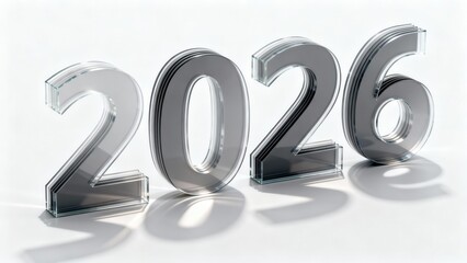 Year twenty twenty six represented by three dimensional layered numerals