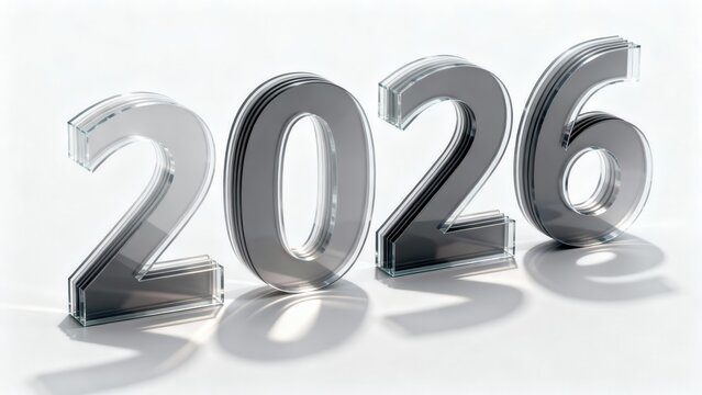 Year twenty twenty six represented by three dimensional layered numerals