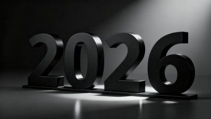 Bold three dimensional numerals signifying the year twenty twenty six resting on a flat surface