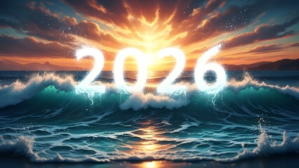 New year 2026 ocean waves bright future celebration