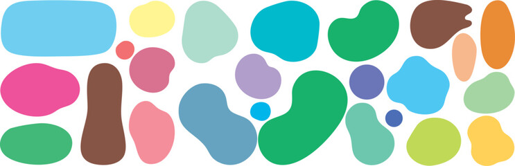 Assorted Colorful Organic Shapes and Blobs on White Background abstract