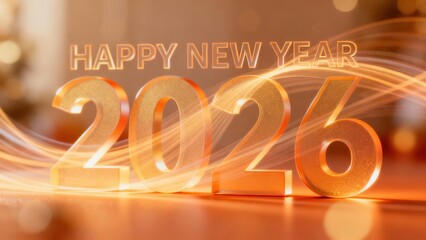 Glowing golden numerals announcing the arrival of the year twenty twenty six