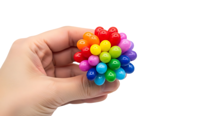 Hand Holding a Vibrant Rainbow colored Sphere Against Black Background