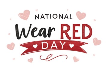 National Wear Red Day Celebration With Hearts And Ribbon Banner For Awareness Campaigns

