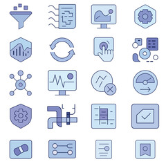 Modern Data Analytics and System UI Icons Set, Dashboard, Workflow, Settings and Business Tools Line Vector Pack