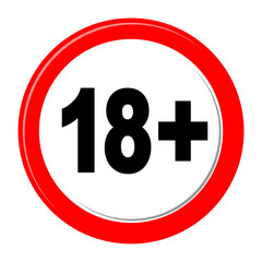 Digital vector graphic of an isolated 18 plus age restriction sign, perfect for denoting mature content or adult-only access on websites and applications.