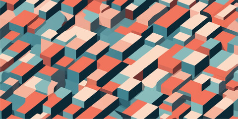 Abstract Isometric Block Pattern with Retro Color Palette.