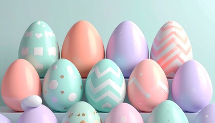 Fototapeta premium Colorful Easter Eggs with Pastel Hues and Decorative Patterns.