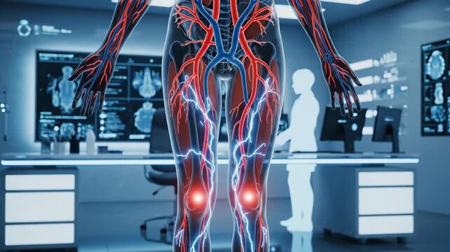 Detailed human leg anatomy blood circulation nervous system medical technology scan