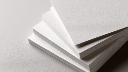 Stacked crisp white textured cardstock sheets on matching paper background—representing minimalist stationery, premium paper texture, blank template, business card mockup, and clean design material