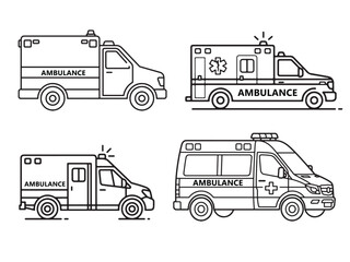 Ambulance set line art illustration isolated with background © Tanjilur