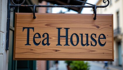 Tea House wooden sign in rustic style with copy space