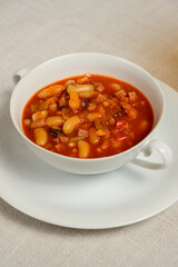 Serbian Bean Soup or Pasulj Stew Served in an Elegant White Cup