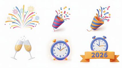 3d New Year 2026 Celebration Icon Set