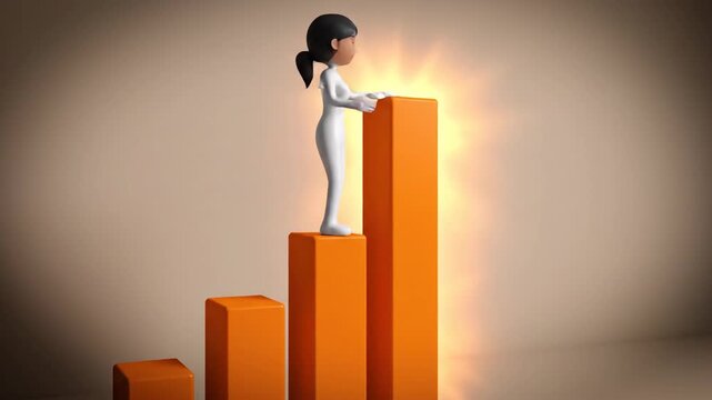 3 d character climbing bar graph achieving glowing success