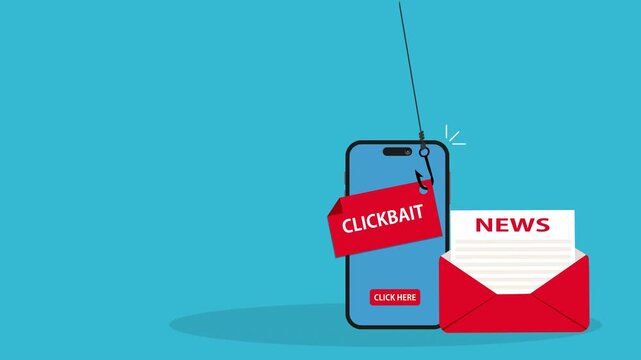 Clickbait message.Clickbait concept with smartphone and fishing hook on message 