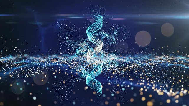Seamlessly looping deep blue quantum field abstract background featuring slow-moving glowing particulate matter and ethereal light flares plasma, cyber space, dynamic