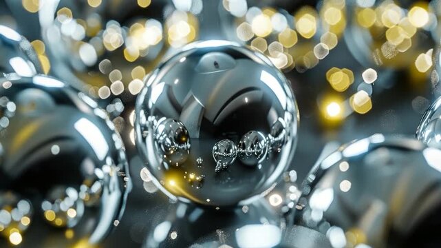 A collection of shiny silver balls arranged on a table, perfect for use in still life  or as props for other scenes