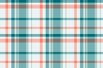 Tracery plaid vector texture, image check textile pattern. Weave background seamless tartan fabric in cyan and light colors.