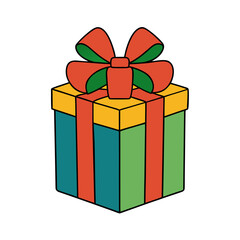 Colorful gift box with red bow isolated on white background