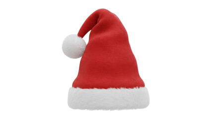 Classic red Santa Claus hat with white fur trim isolated on white background
