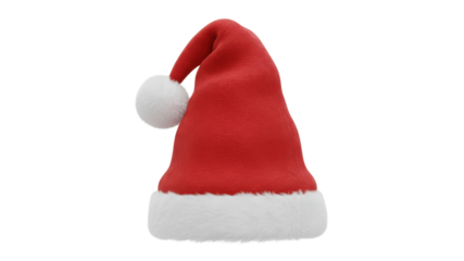 Classic red Santa Claus hat with white fur trim isolated on white background