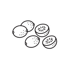 Fototapeta premium Simple line drawing of whole and halved kiwifruit on white background