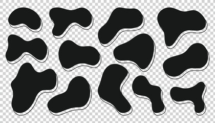 Set of black blob shapes with white outline on transparent background