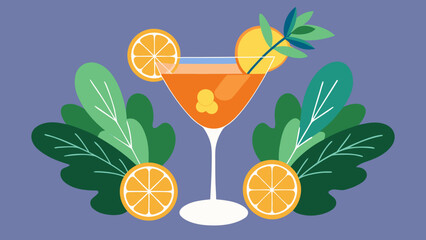 Botanical cocktail in a crisp vector style with herbal garnishes and gradient depth