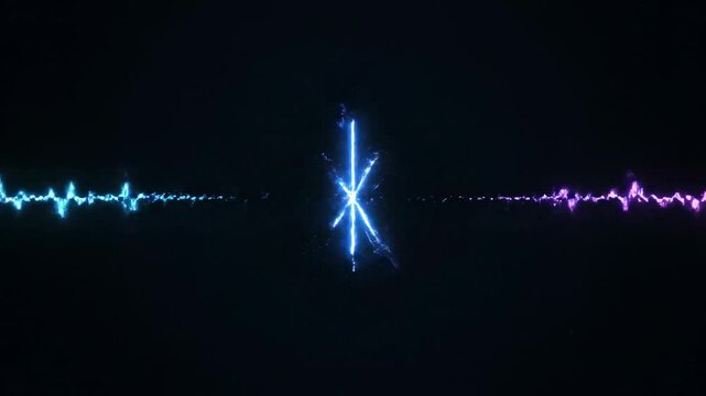 Seamlessly looping digital sound waves propagating outward with synchronized rhythmic pulses across a deep black background technology, corporate video, rhythmic pulses
