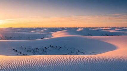 Tranquil Snowy Desert at Dawn 4K Wallpaper – Minimalist Winter Dune Nature Scene