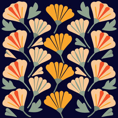 Abstract Floral Pattern with yellow and Red Flowers.