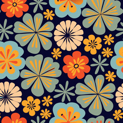 Abstract Floral Pattern with yellow and Red Flowers.