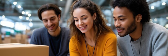 Diverse young adults engaged in team activity in warehouse setting