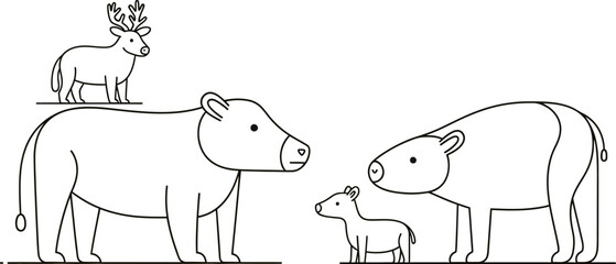 Minimal Animal Line Art Outline Vector | Wildlife Continuous Line Drawing | Modern Pet & Wild Animal Contour Illustration Design