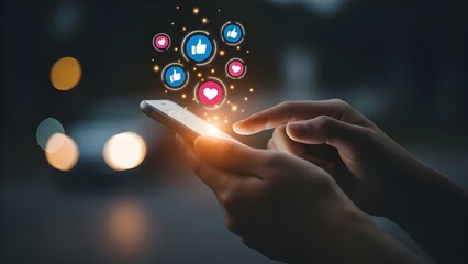 Hand holding smartphone with colorful social media app icons