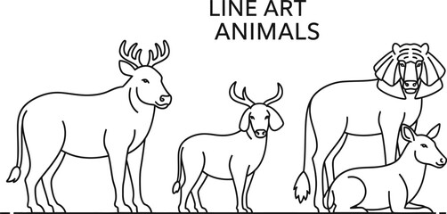 Minimal Animal Line Art Outline Vector | Wildlife Continuous Line Drawing | Modern Pet & Wild Animal Contour Illustration Design