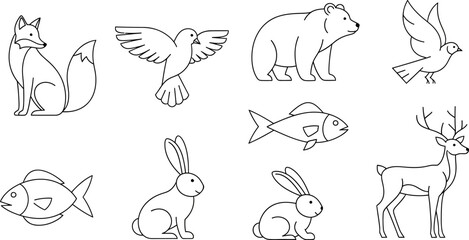 Naklejka premium Minimal Animal Line Art Outline Vector | Wildlife Continuous Line Drawing | Modern Pet & Wild Animal Contour Illustration Design