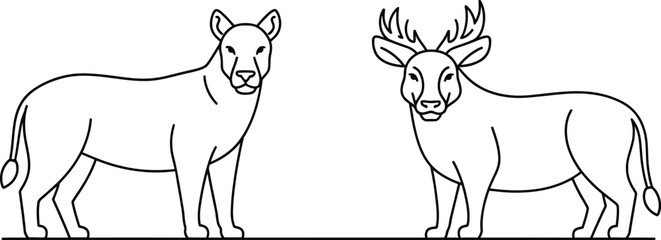 Minimal Animal Line Art Outline Vector | Wildlife Continuous Line Drawing | Modern Pet & Wild Animal Contour Illustration Design